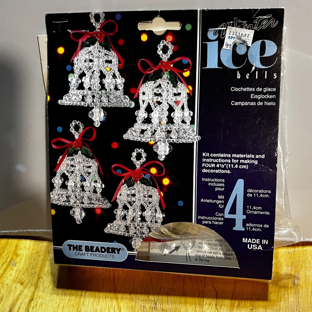 The Beadery 4.5in Winter Ice Bells Kit Crystal 1991 Vintage Beaded Ornaments